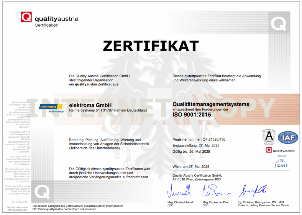 ISO 9001 Zertifikat - Photovoltaik Hameln