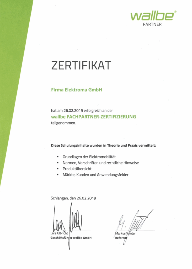 Zertifikat wallbeFachpartner - Photovoltaik Hameln